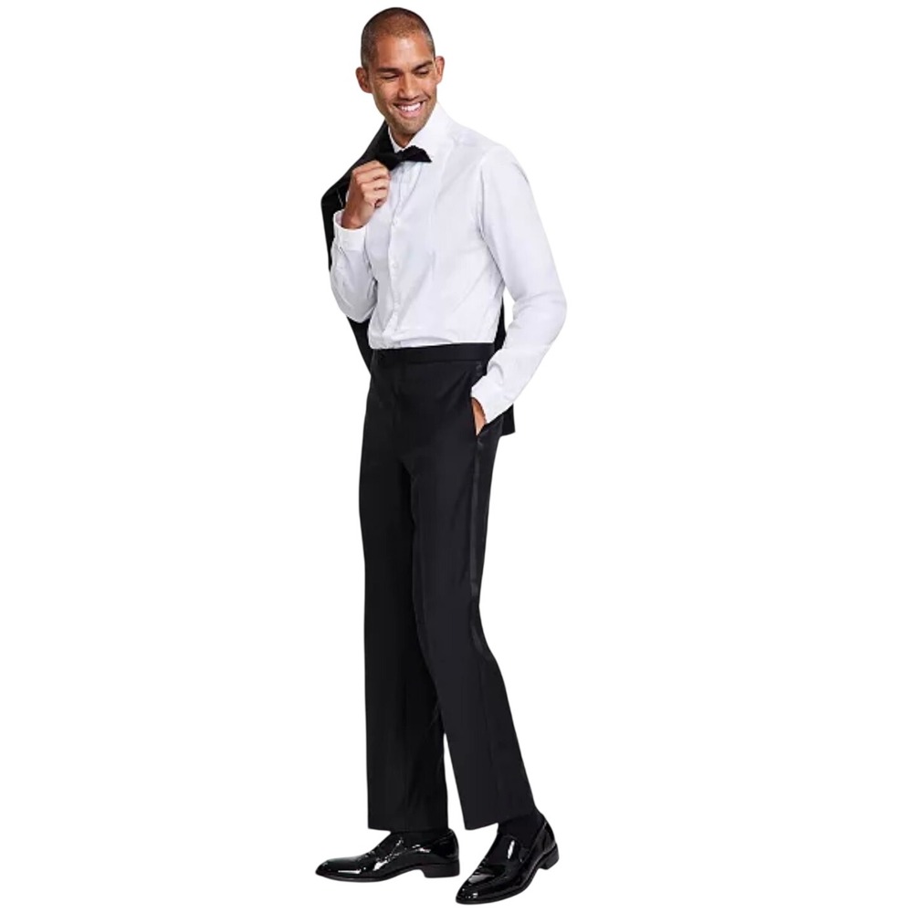 Michael Kors Mens Black Tuxedo Trousers Satin Stripe Classic Fit 38W x 29L NEW